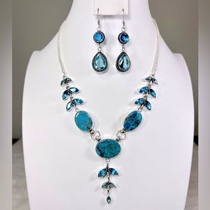 Turquoise Blue Topaz 925 Gemstone Necklace & Earrings